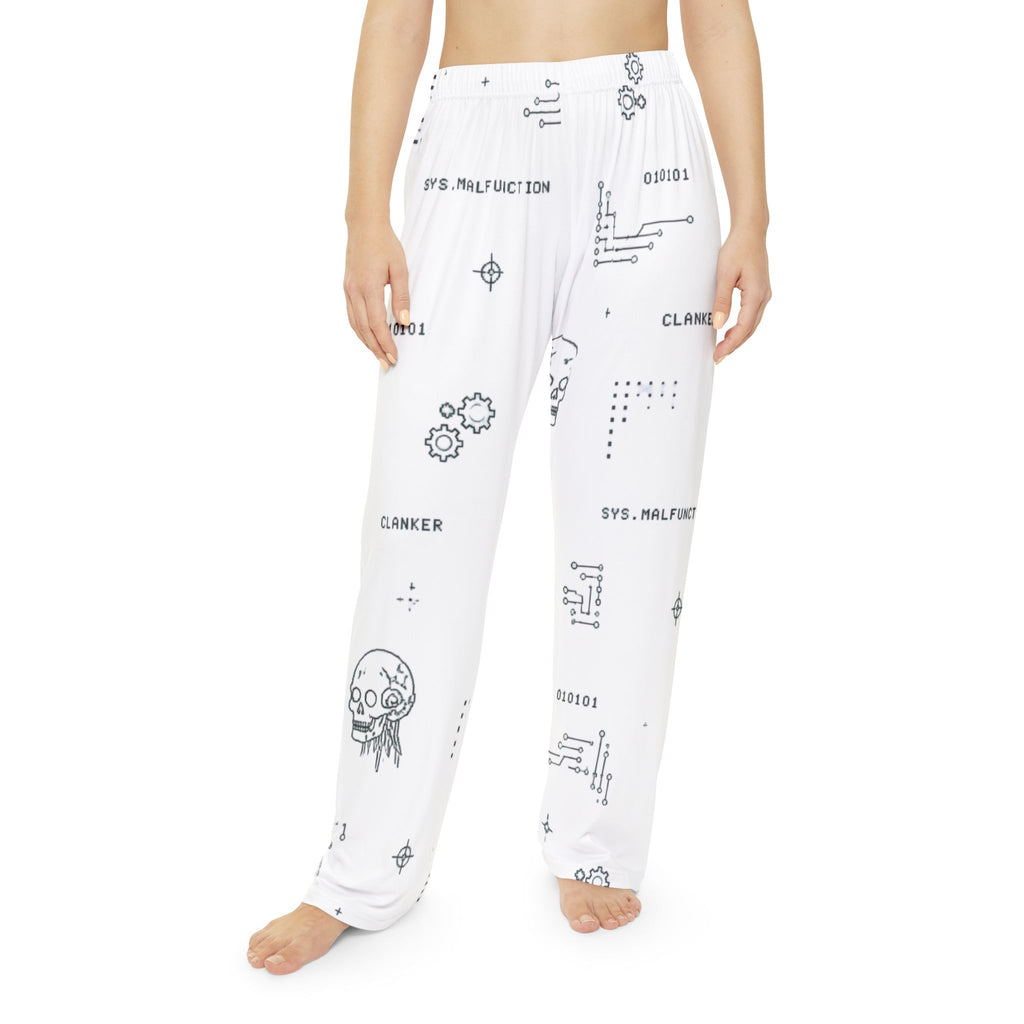 Women's Cyber Clanker Pajama Pants – Soft White Tech Pattern Lounge Pants