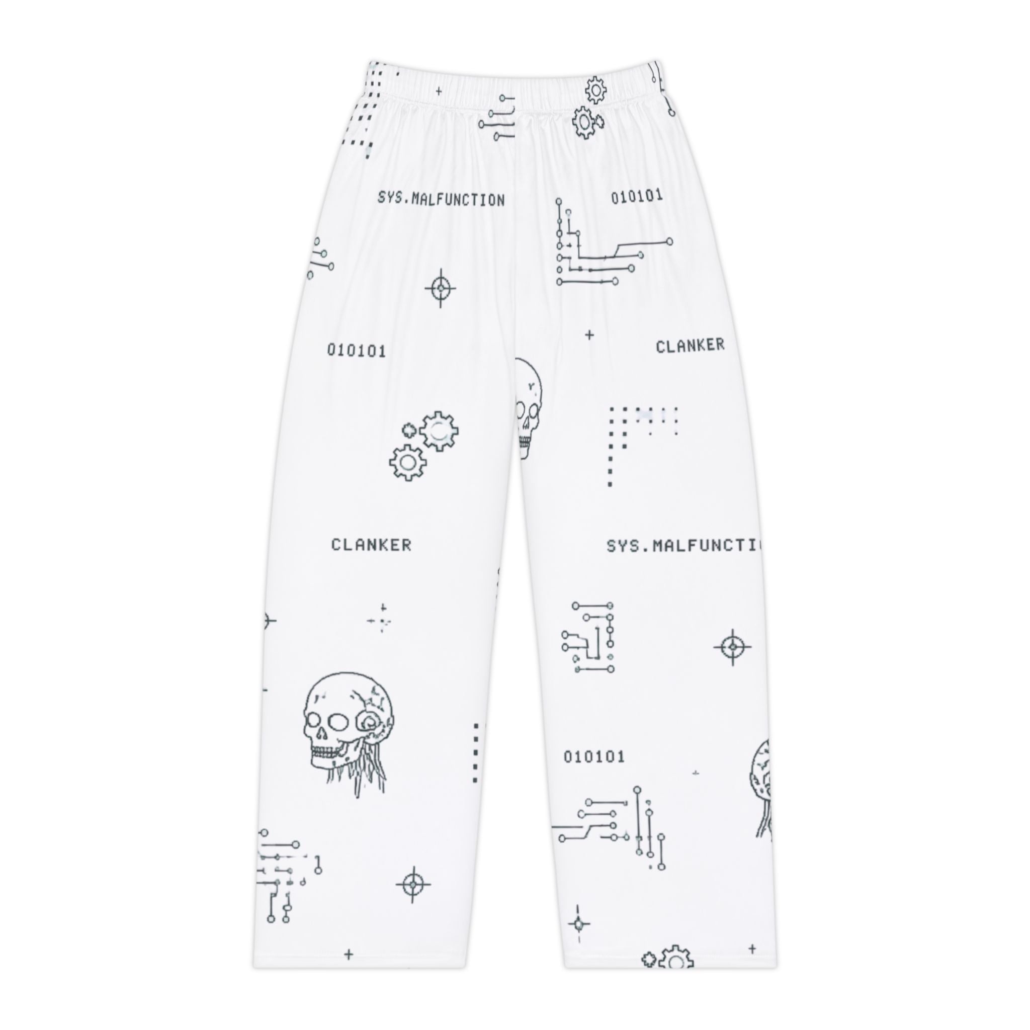 Women's Cyber Clanker Pajama Pants – Soft White Tech Pattern Lounge Pants