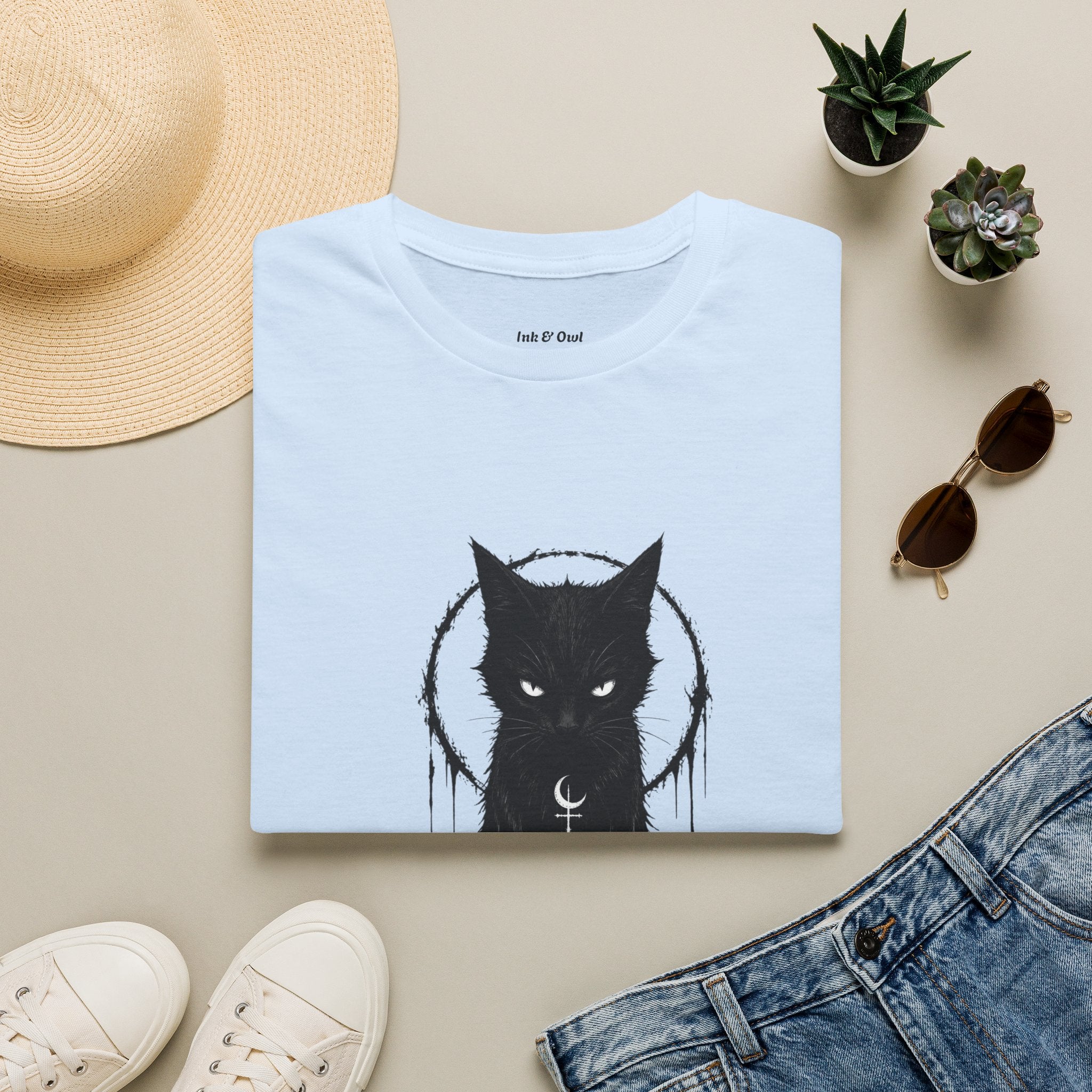 Mystic Black Cat T-Shirt — Crescent Moon Witchy Graphic Tee