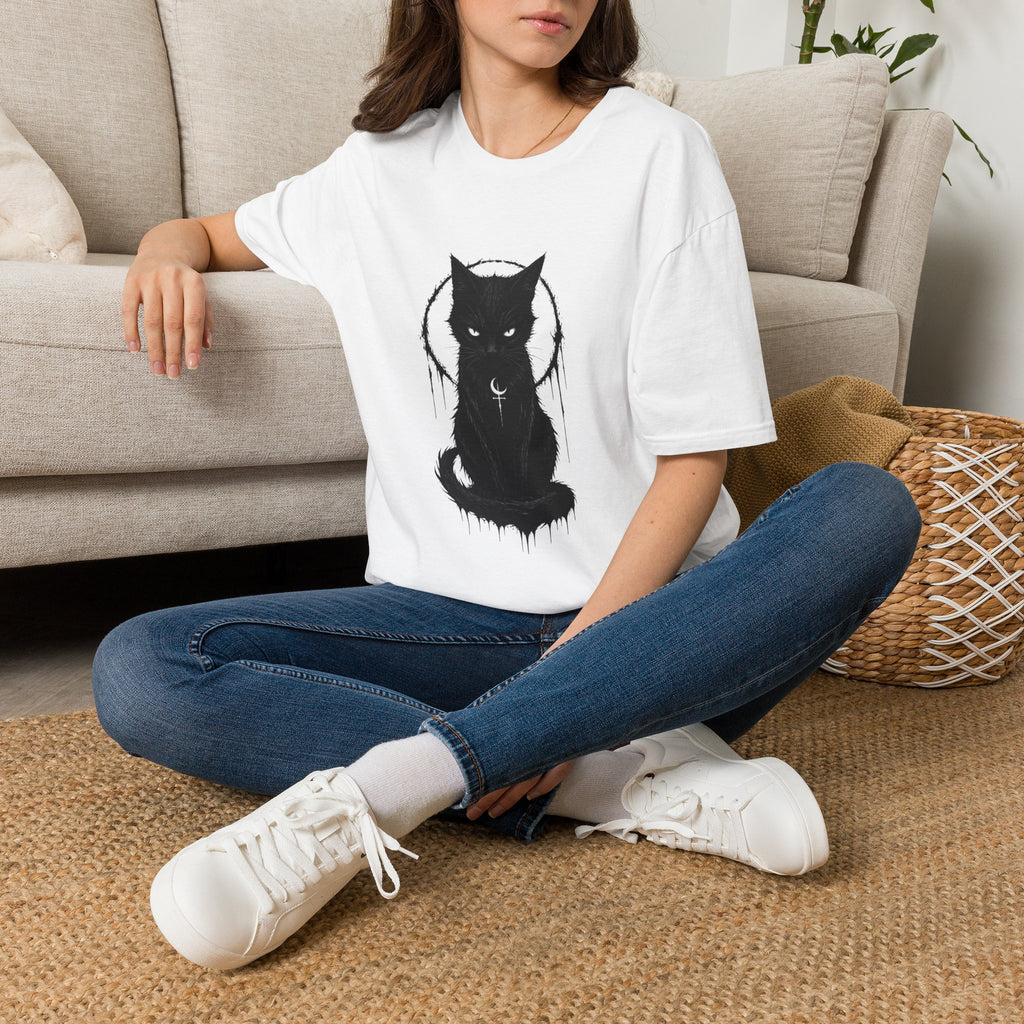 Mystic Black Cat T-Shirt — Crescent Moon Witchy Graphic Tee