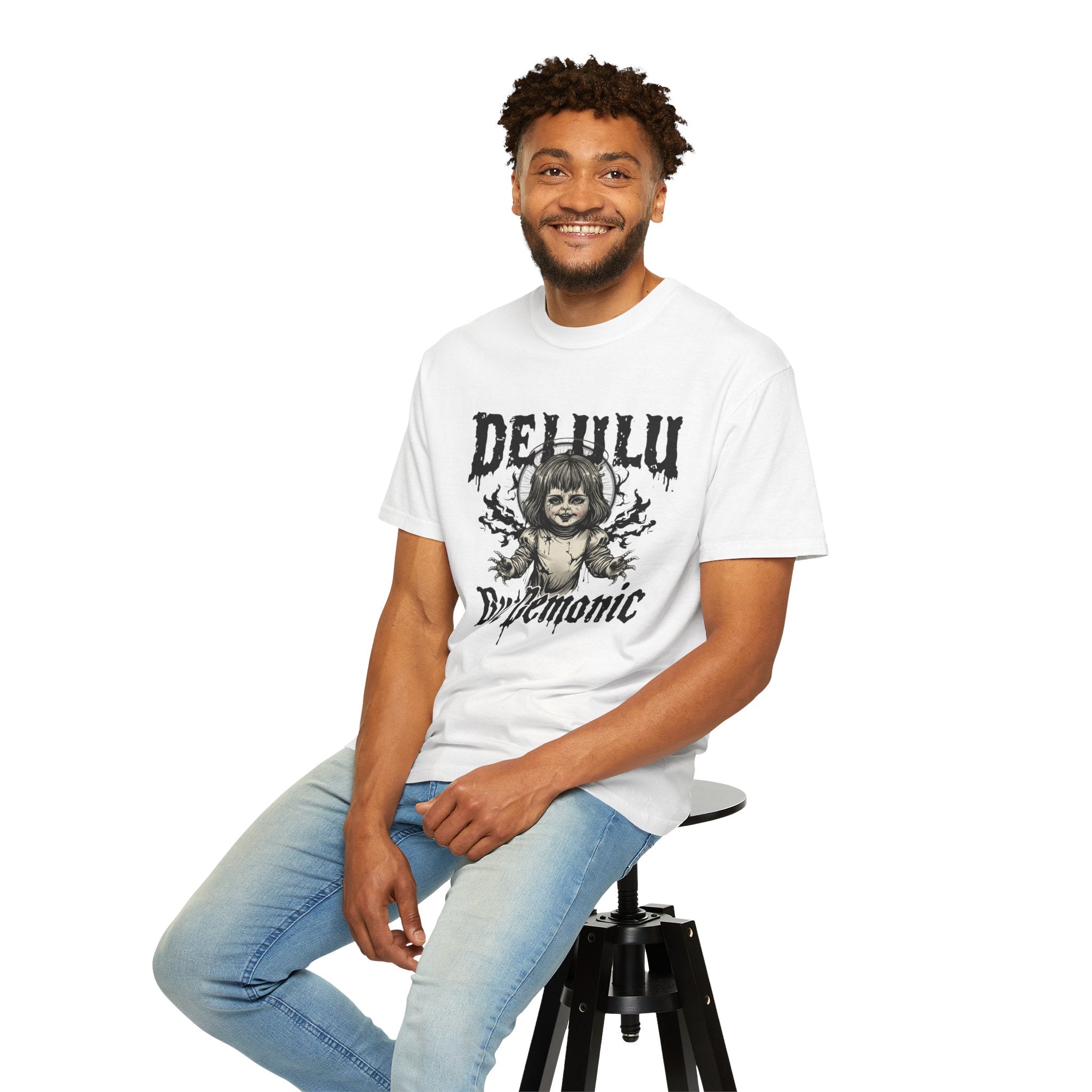 Demonic Doll Graphic T-Shirt — "Delulu But Demonic" Horror Tee