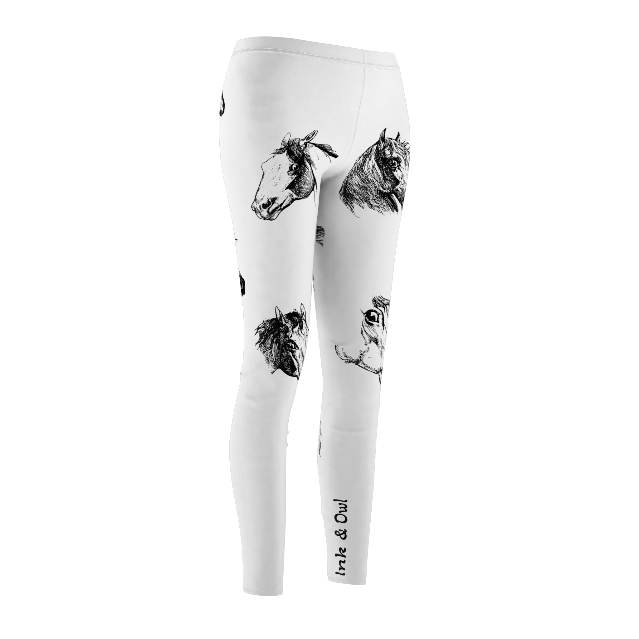 Horse Sketch Print Women's Leggings — Black & White Equestrian Pattern