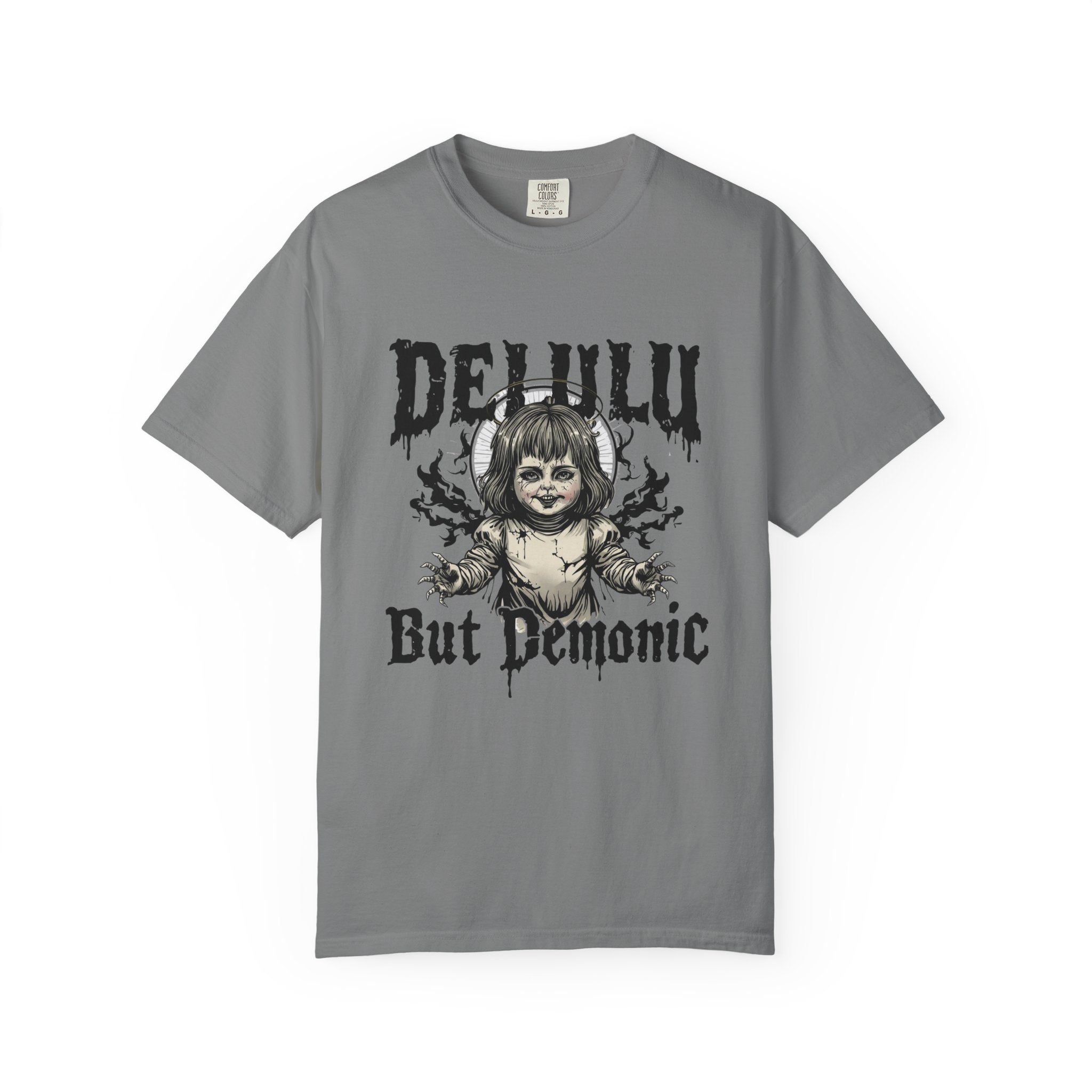 Demonic Doll Graphic T-Shirt — "Delulu But Demonic" Horror Tee