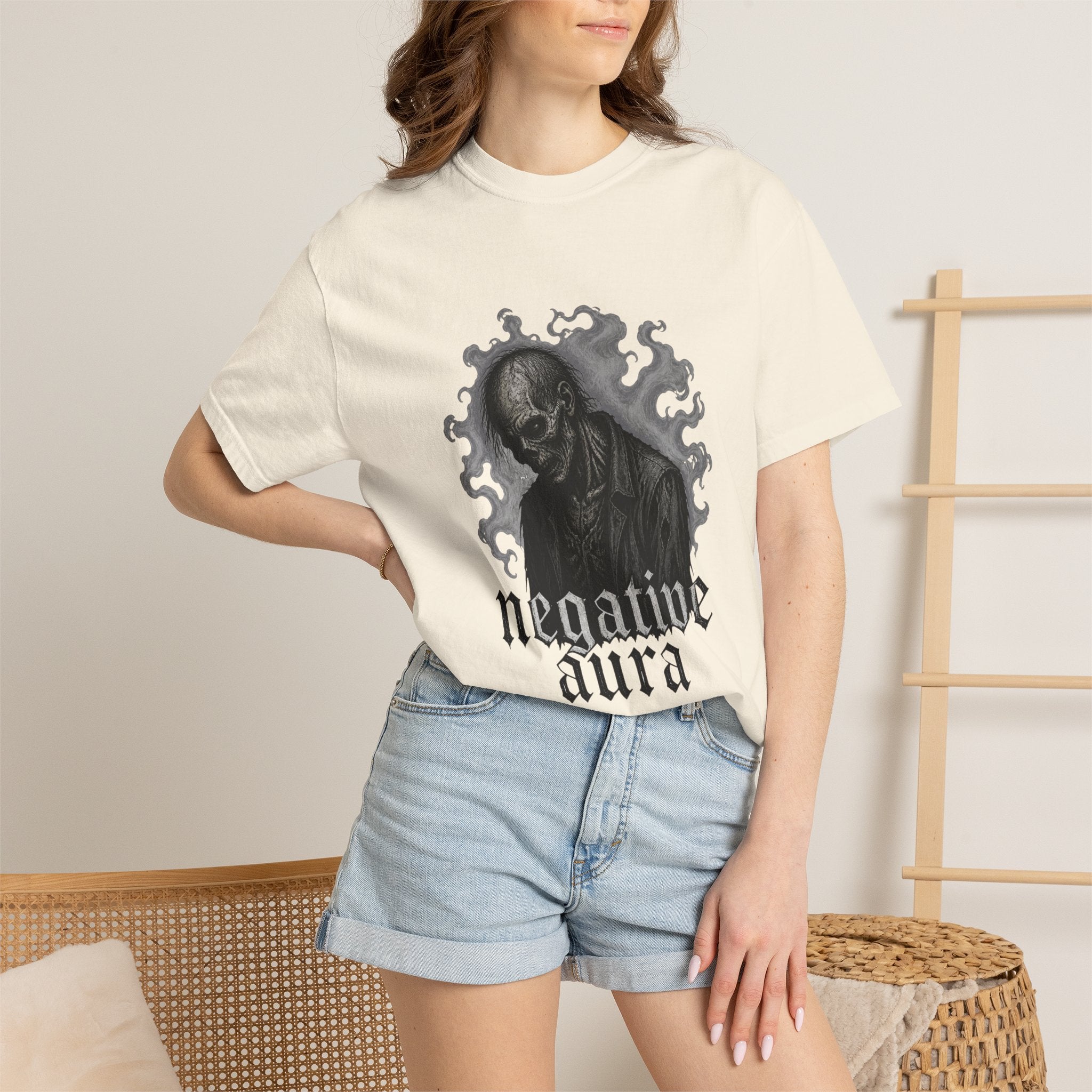 Graphic T-Shirt — "Negative Aura" Skeleton Gothic Tee