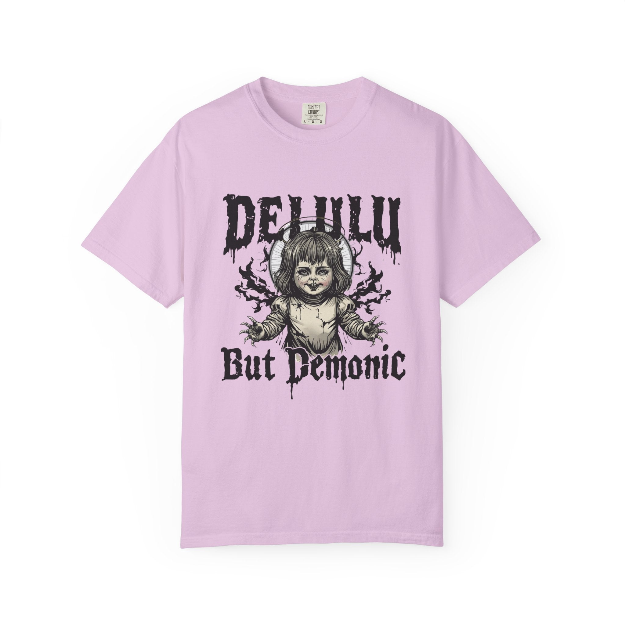 Demonic Doll Graphic T-Shirt — "Delulu But Demonic" Horror Tee