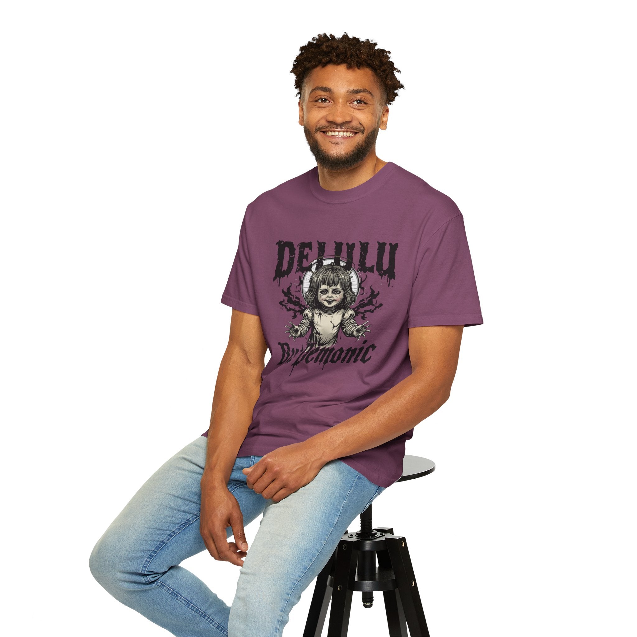 Demonic Doll Graphic T-Shirt — "Delulu But Demonic" Horror Tee