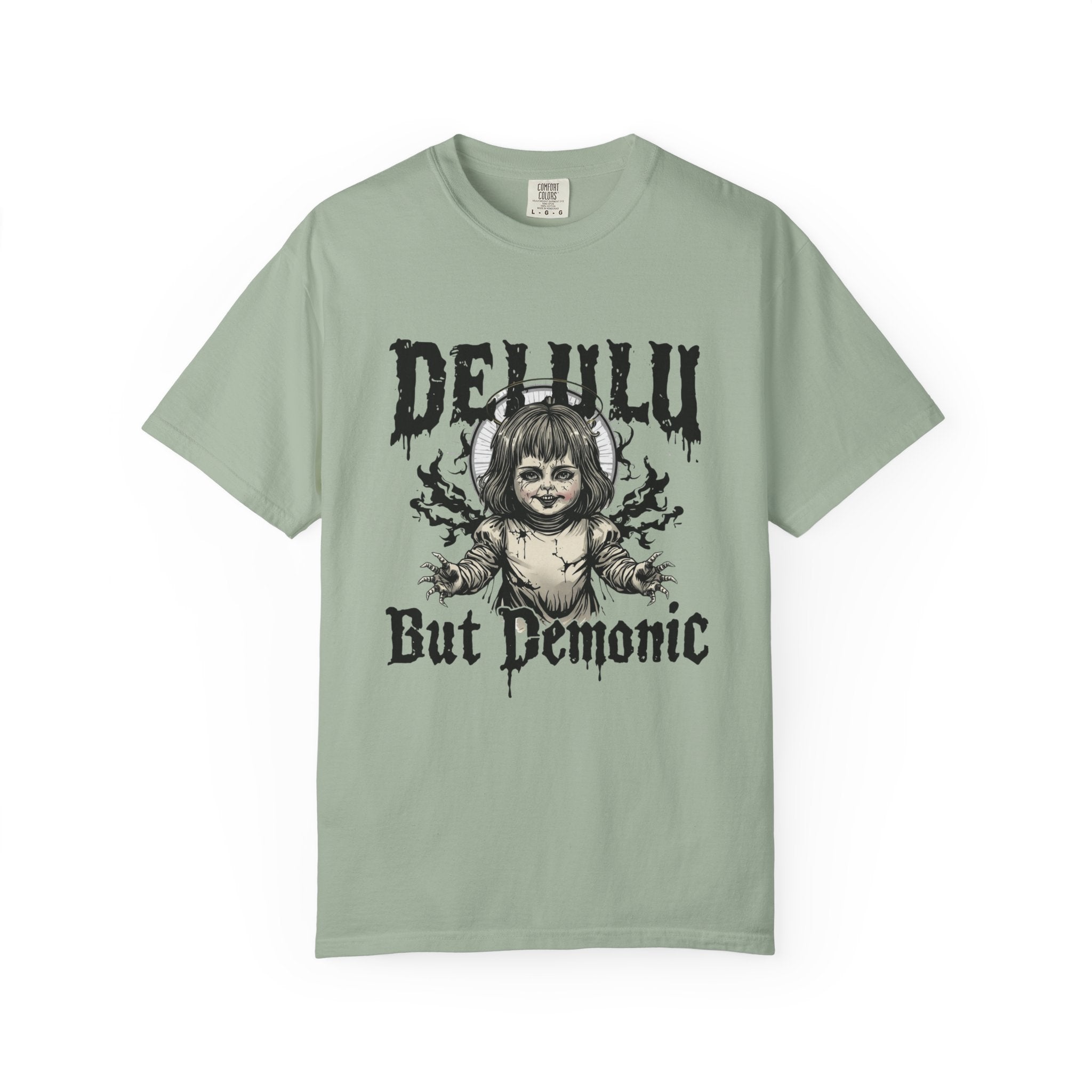 Demonic Doll Graphic T-Shirt — "Delulu But Demonic" Horror Tee