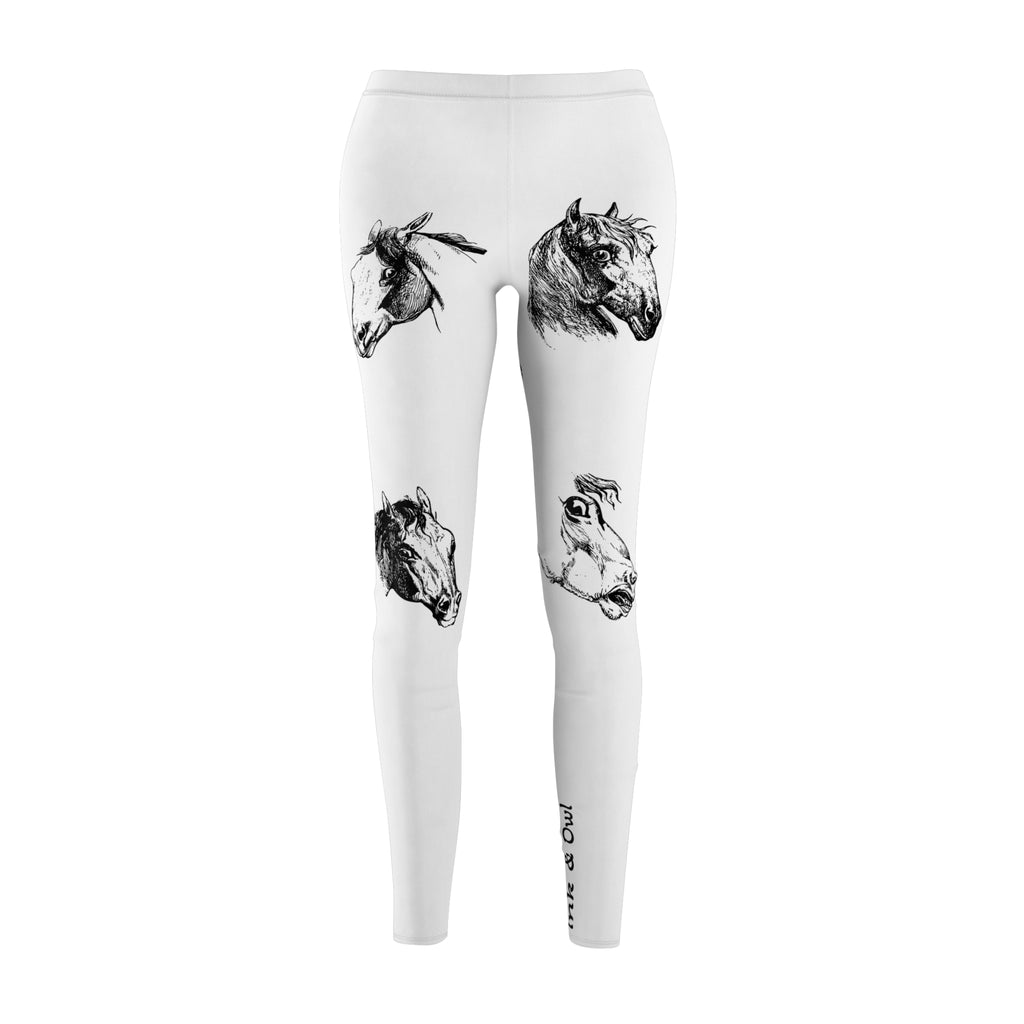 Horse Sketch Print Women's Leggings — Black & White Equestrian Pattern