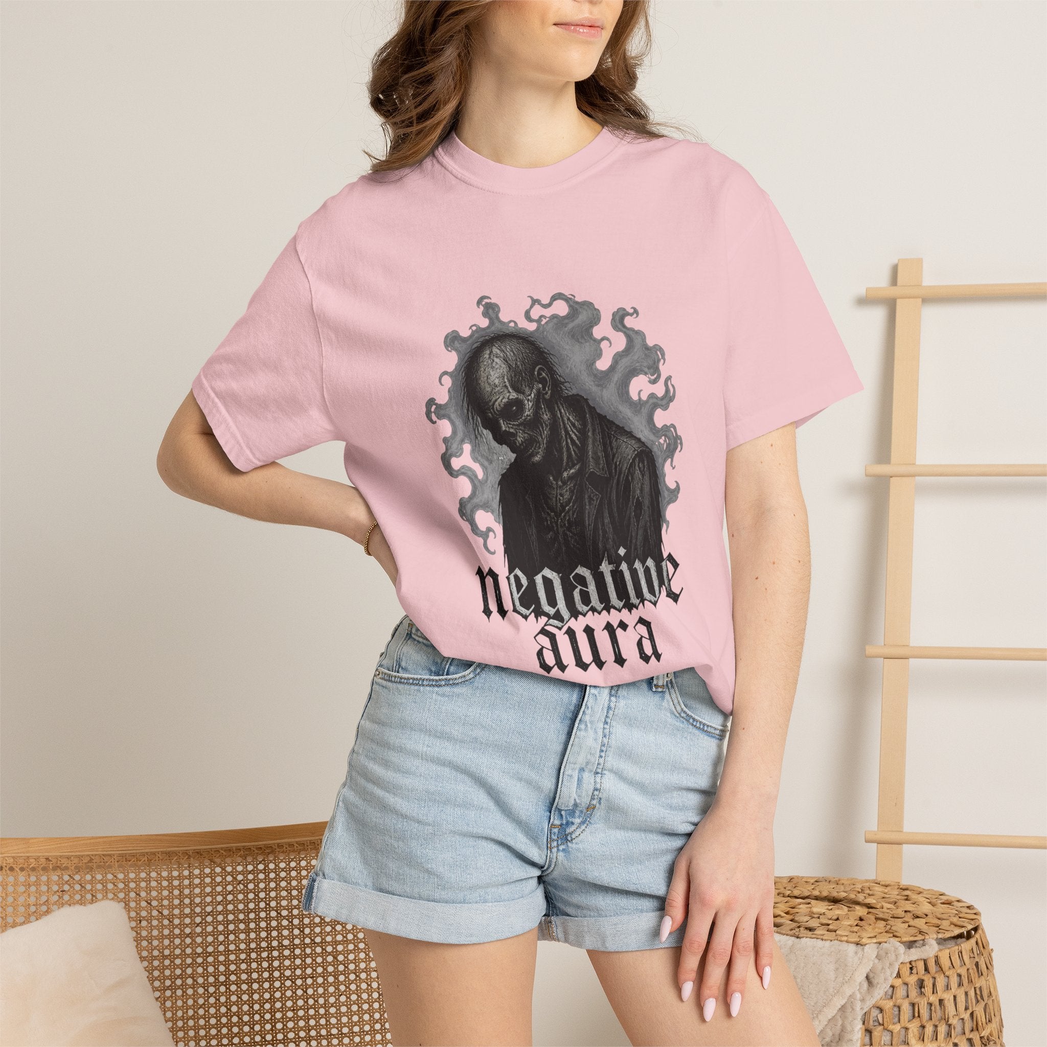 Graphic T-Shirt — "Negative Aura" Skeleton Gothic Tee
