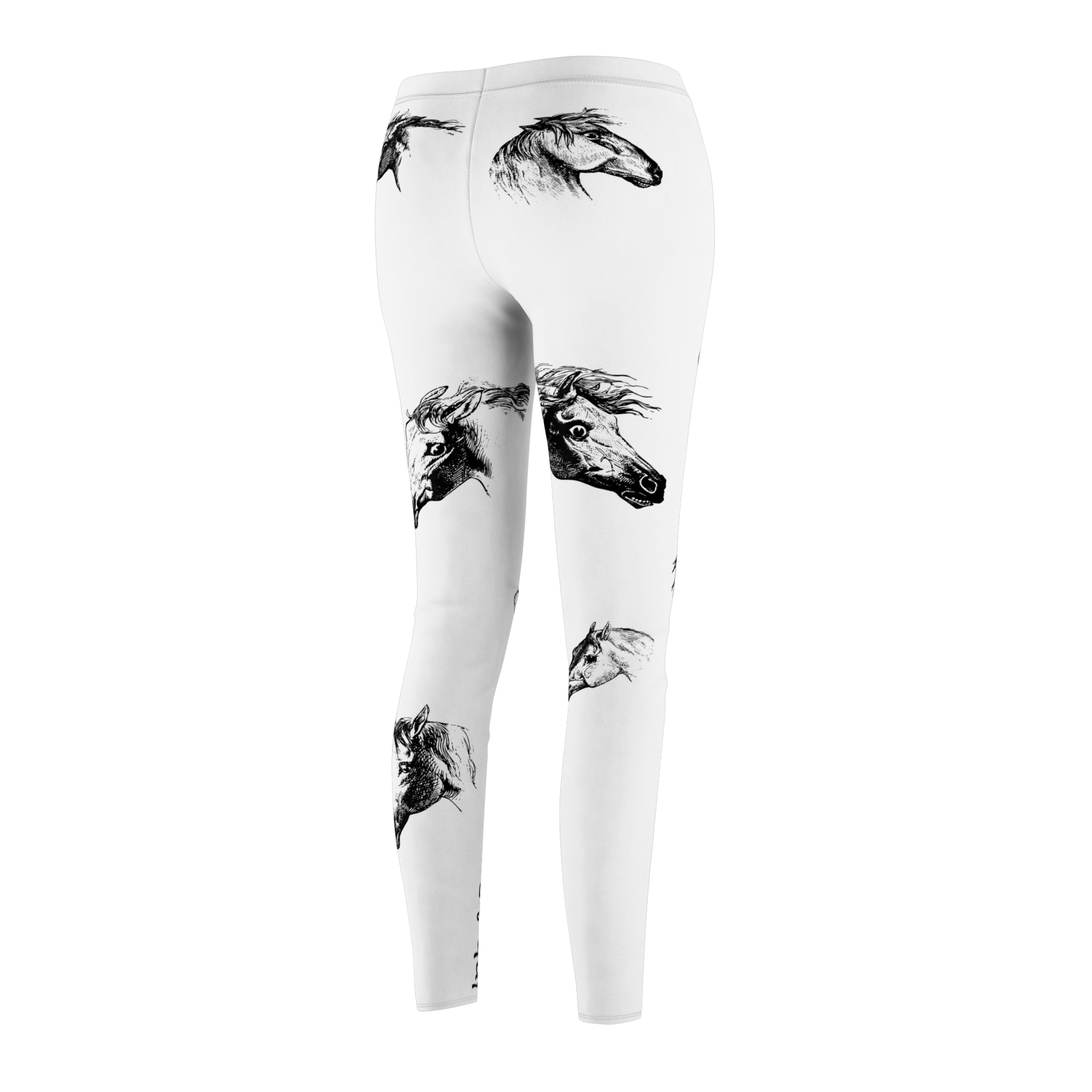 Horse Sketch Print Women's Leggings — Black & White Equestrian Pattern