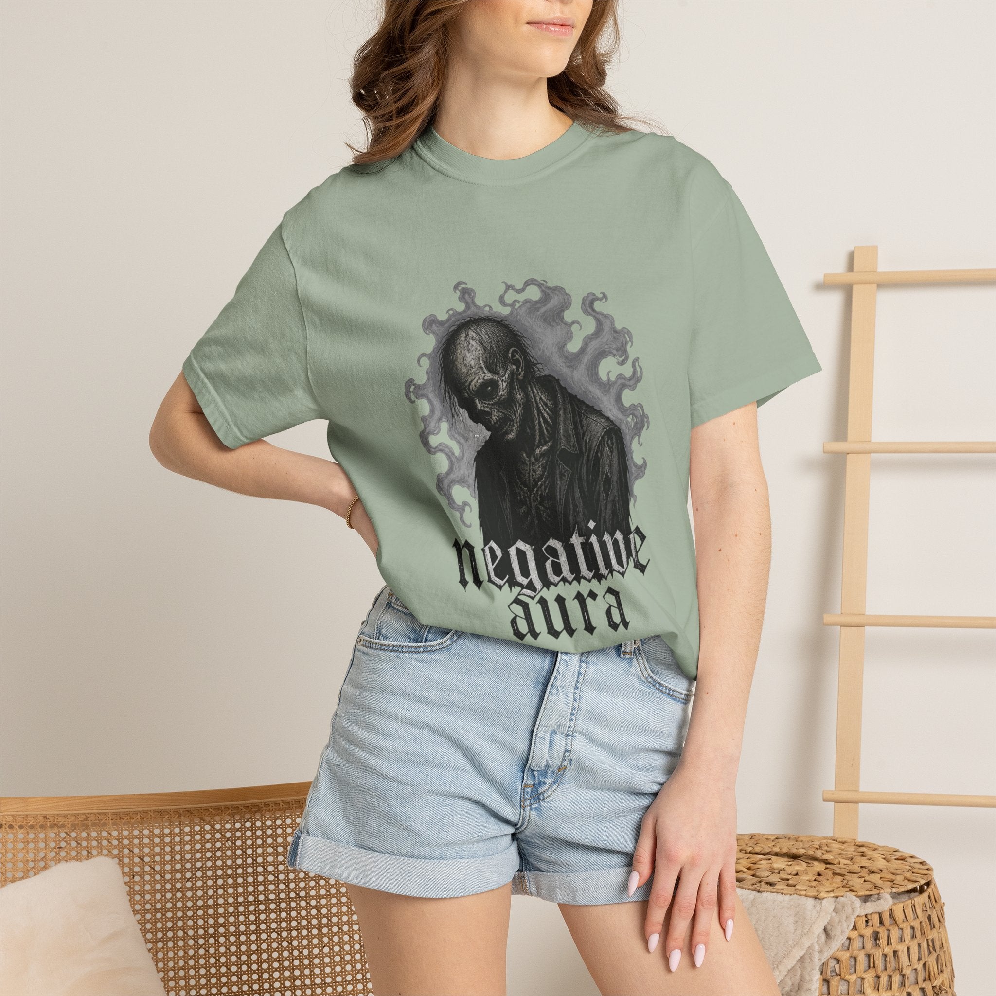 Graphic T-Shirt — "Negative Aura" Skeleton Gothic Tee
