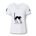 Women's V‑Neck Tee — Black Spooky Cat Silhouette Shirt