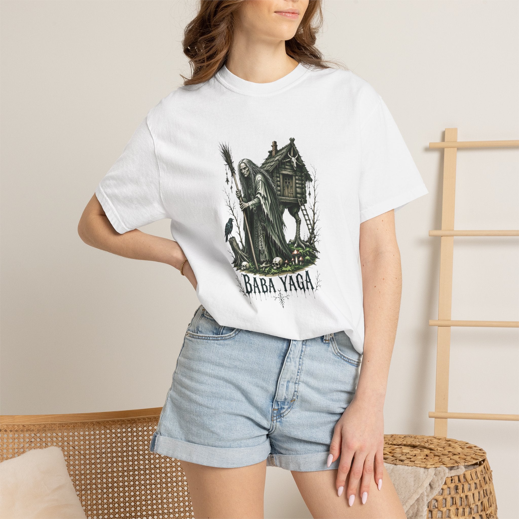 Baba Yaga Graphic T-Shirt — Slavic Folklore Witch Illustration