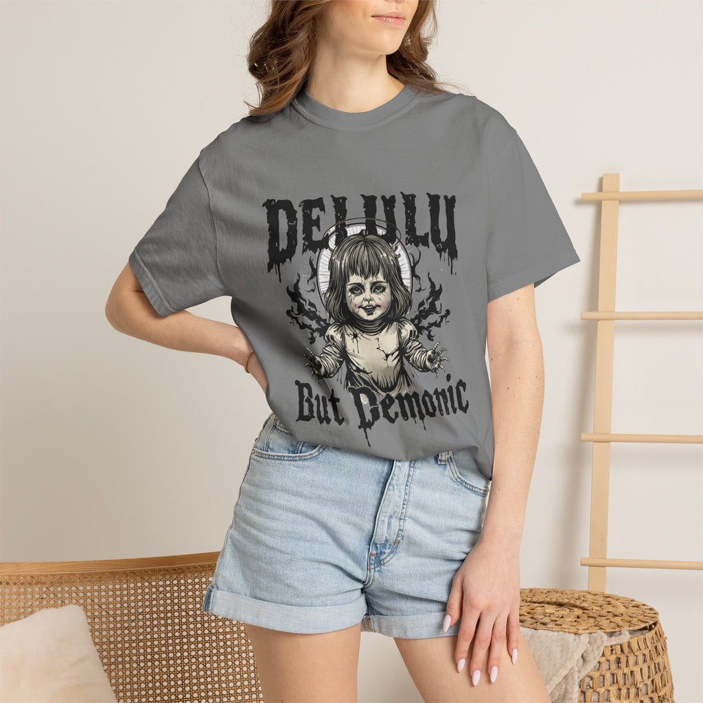 Demonic Doll Graphic T-Shirt — "Delulu But Demonic" Horror Tee
