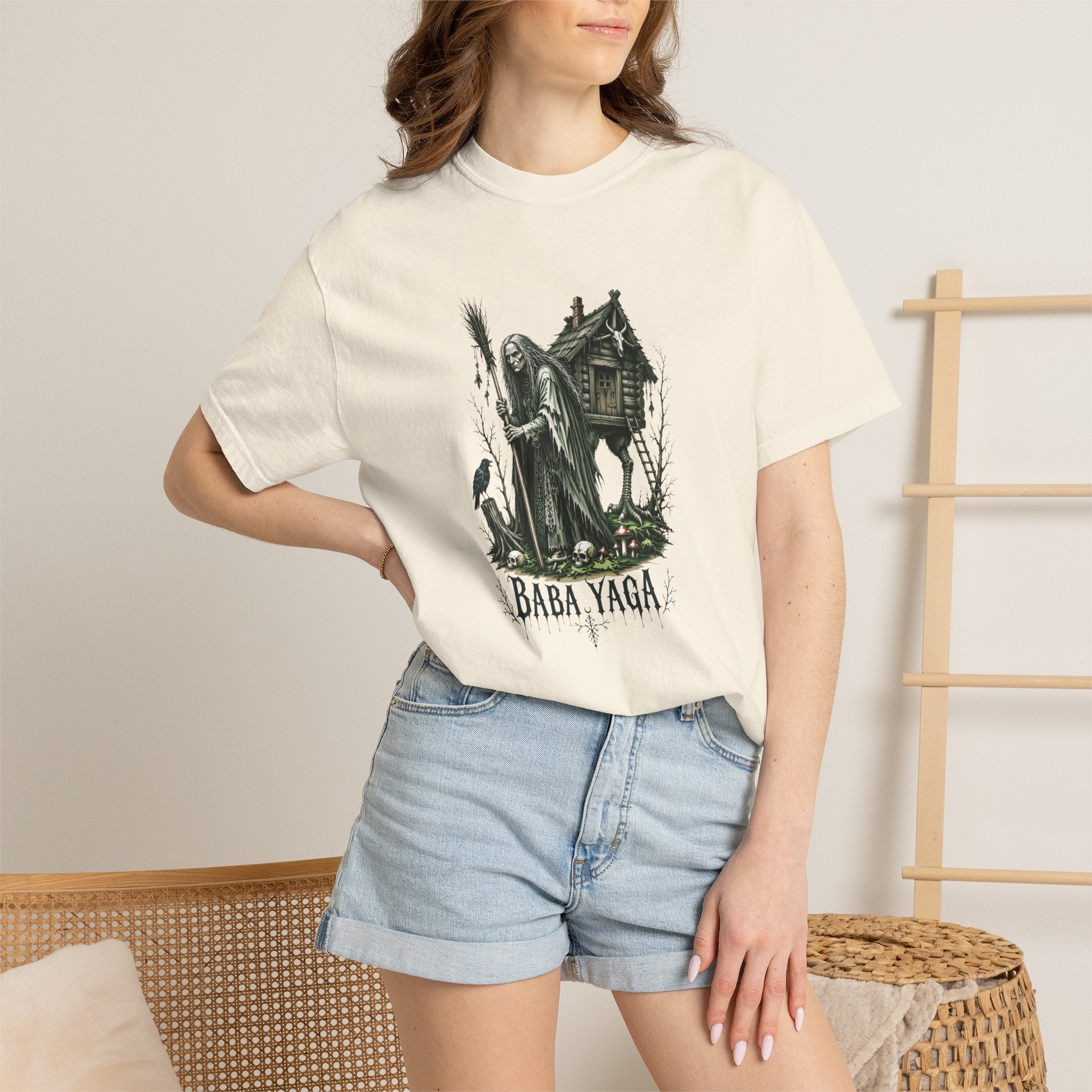 Baba Yaga Graphic T-Shirt — Slavic Folklore Witch Illustration