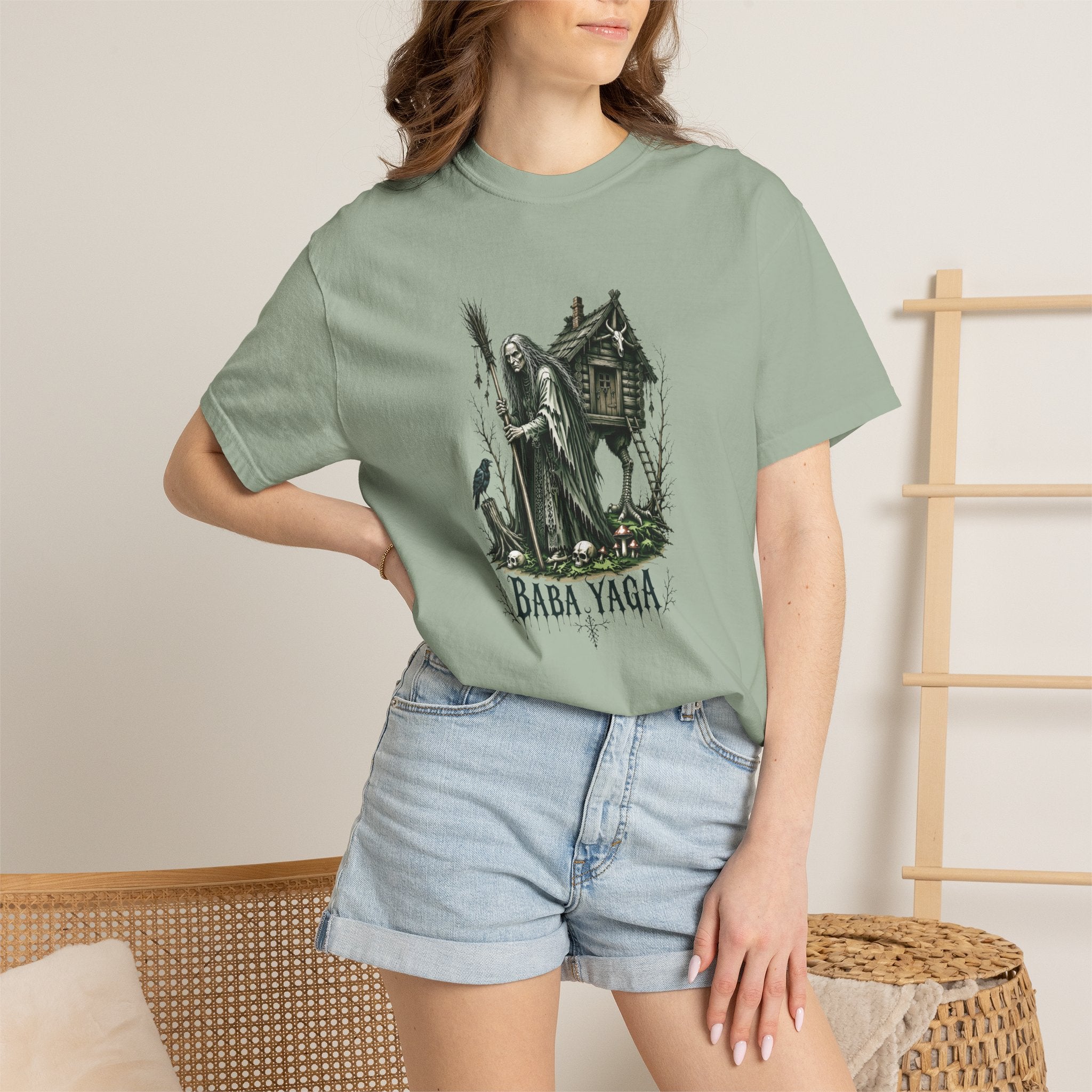 Baba Yaga Graphic T-Shirt — Slavic Folklore Witch Illustration