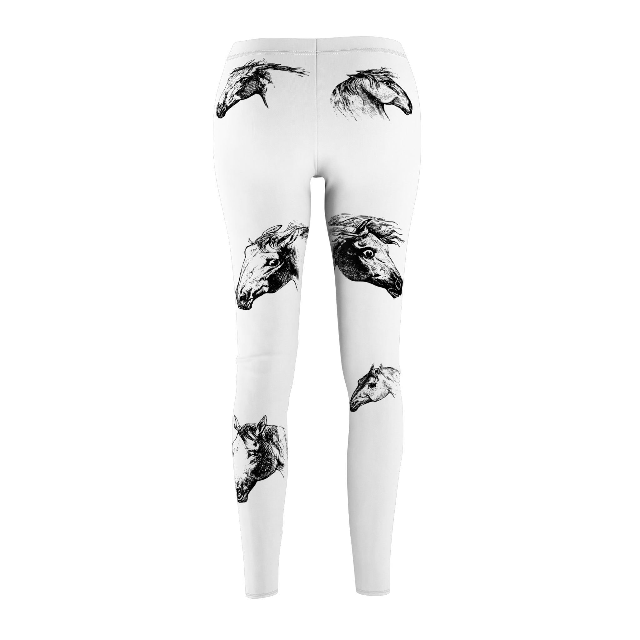 Horse Sketch Print Women's Leggings — Black & White Equestrian Pattern