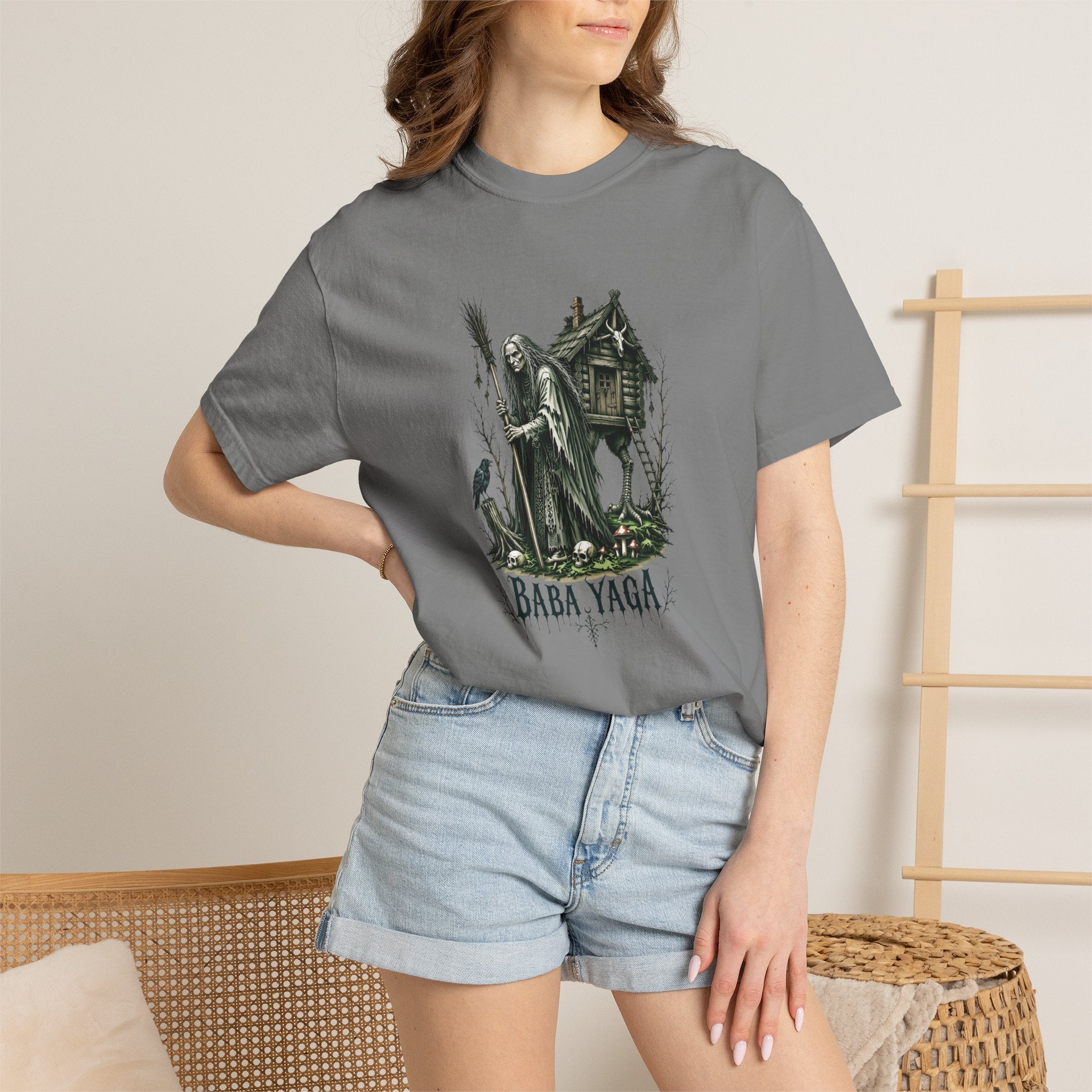Baba Yaga Graphic T-Shirt — Slavic Folklore Witch Illustration