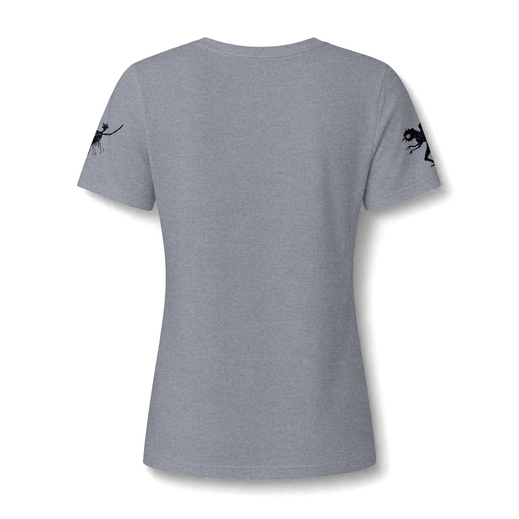 Women's V‑Neck Tee — Black Spooky Cat Silhouette Shirt