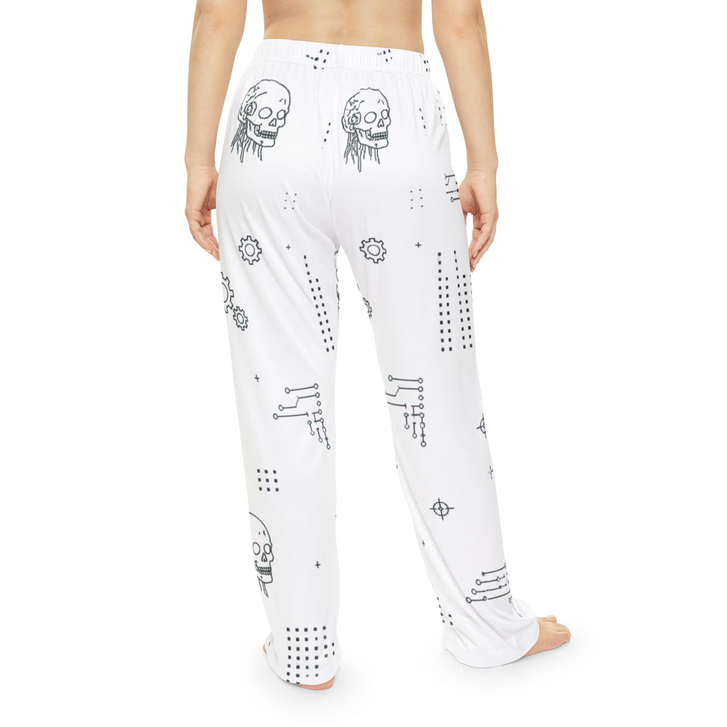 Women's Cyber Clanker Pajama Pants – Soft White Tech Pattern Lounge Pants