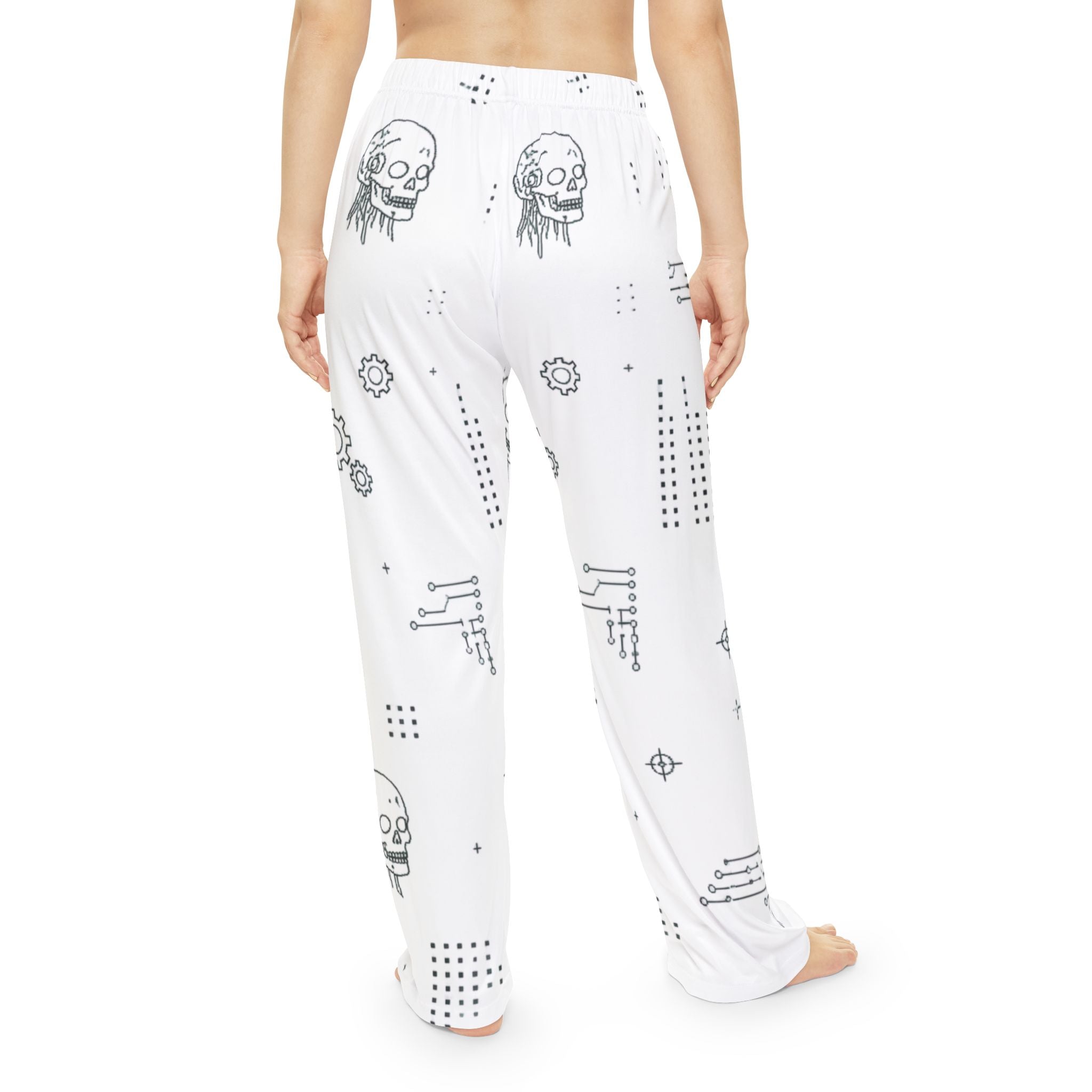 Women's Cyber Clanker Pajama Pants – Soft White Tech Pattern Lounge Pants