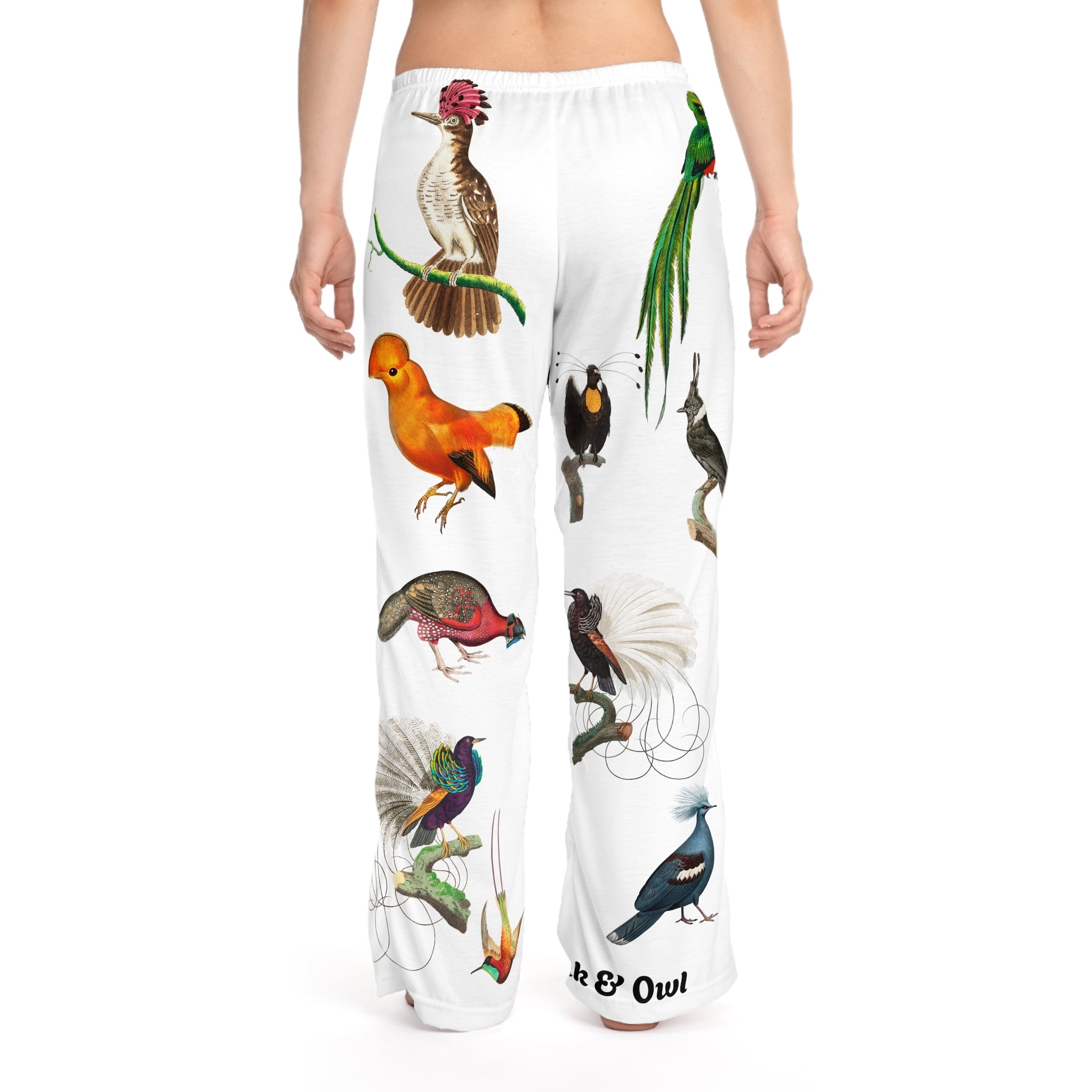 Bird Print Women's Pajama Pants — Vintage Tropical Bird Pattern Sleepwear