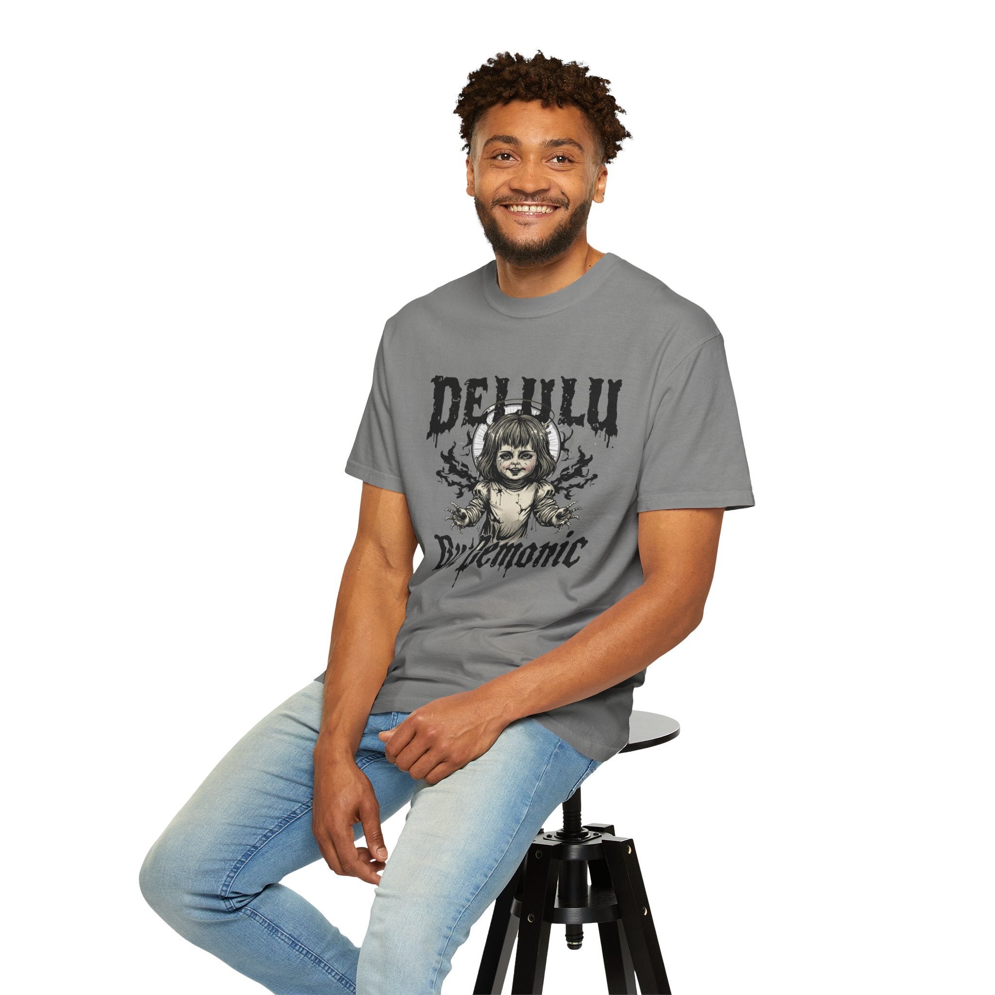 Demonic Doll Graphic T-Shirt — "Delulu But Demonic" Horror Tee