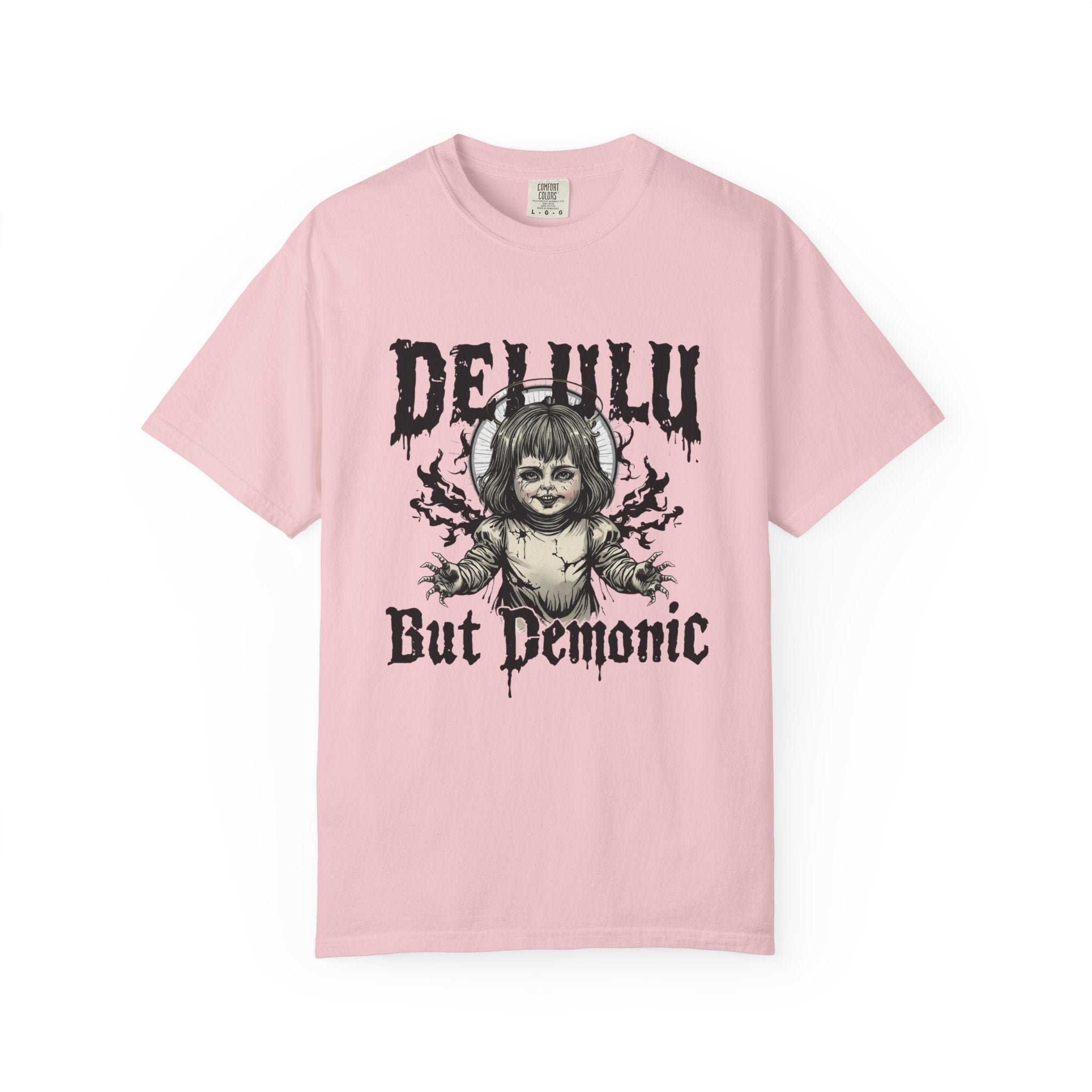 Demonic Doll Graphic T-Shirt — "Delulu But Demonic" Horror Tee