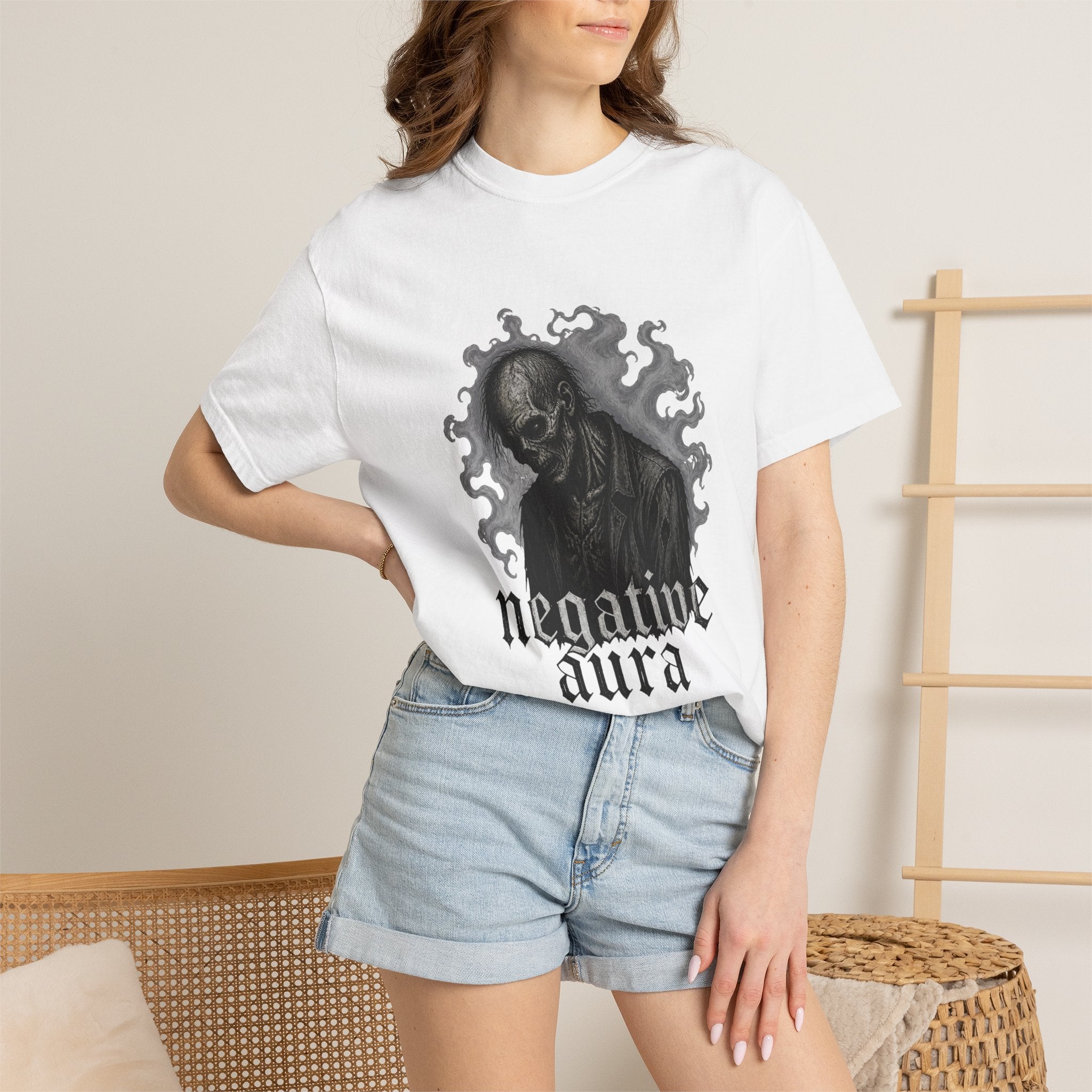 Graphic T-Shirt — "Negative Aura" Skeleton Gothic Tee