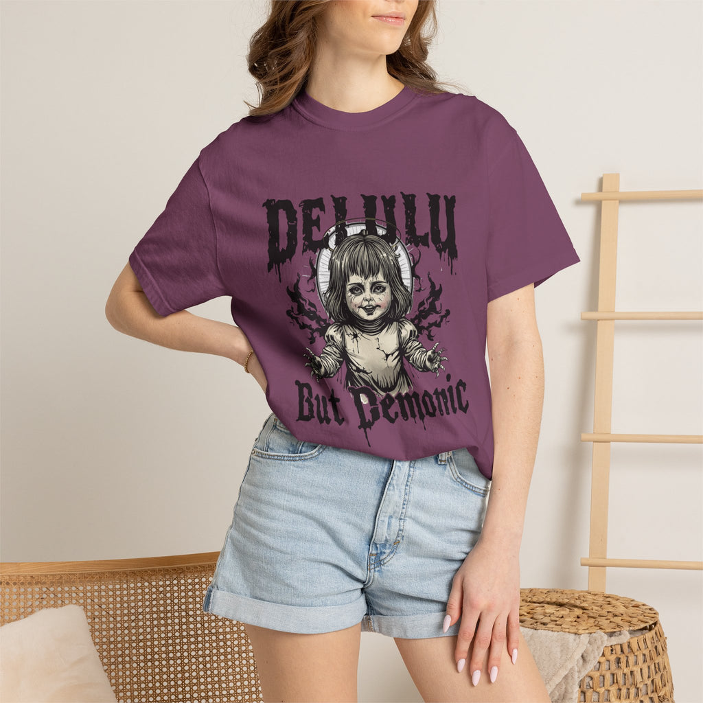 Demonic Doll Graphic T-Shirt — "Delulu But Demonic" Horror Tee