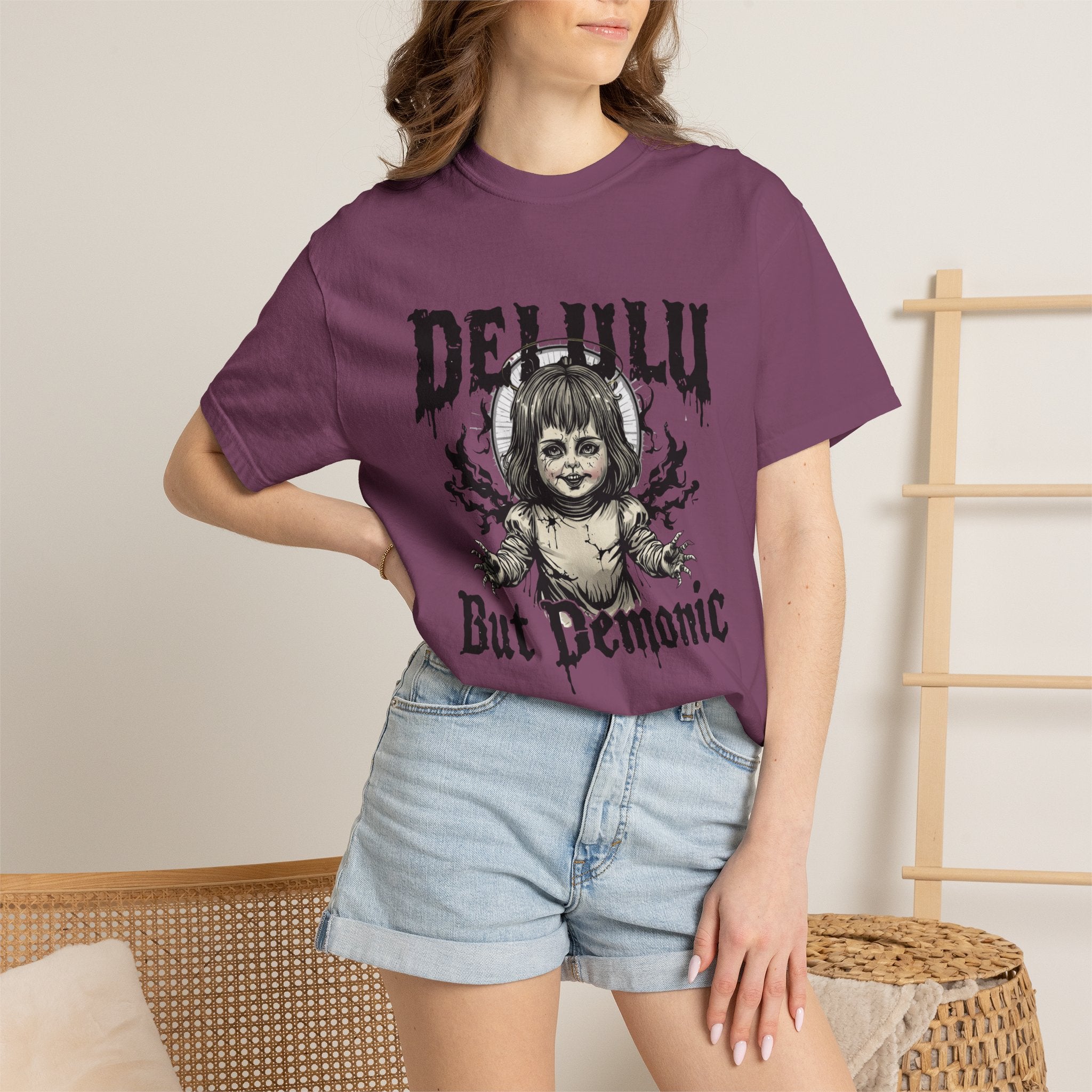 Demonic Doll Graphic T-Shirt — "Delulu But Demonic" Horror Tee