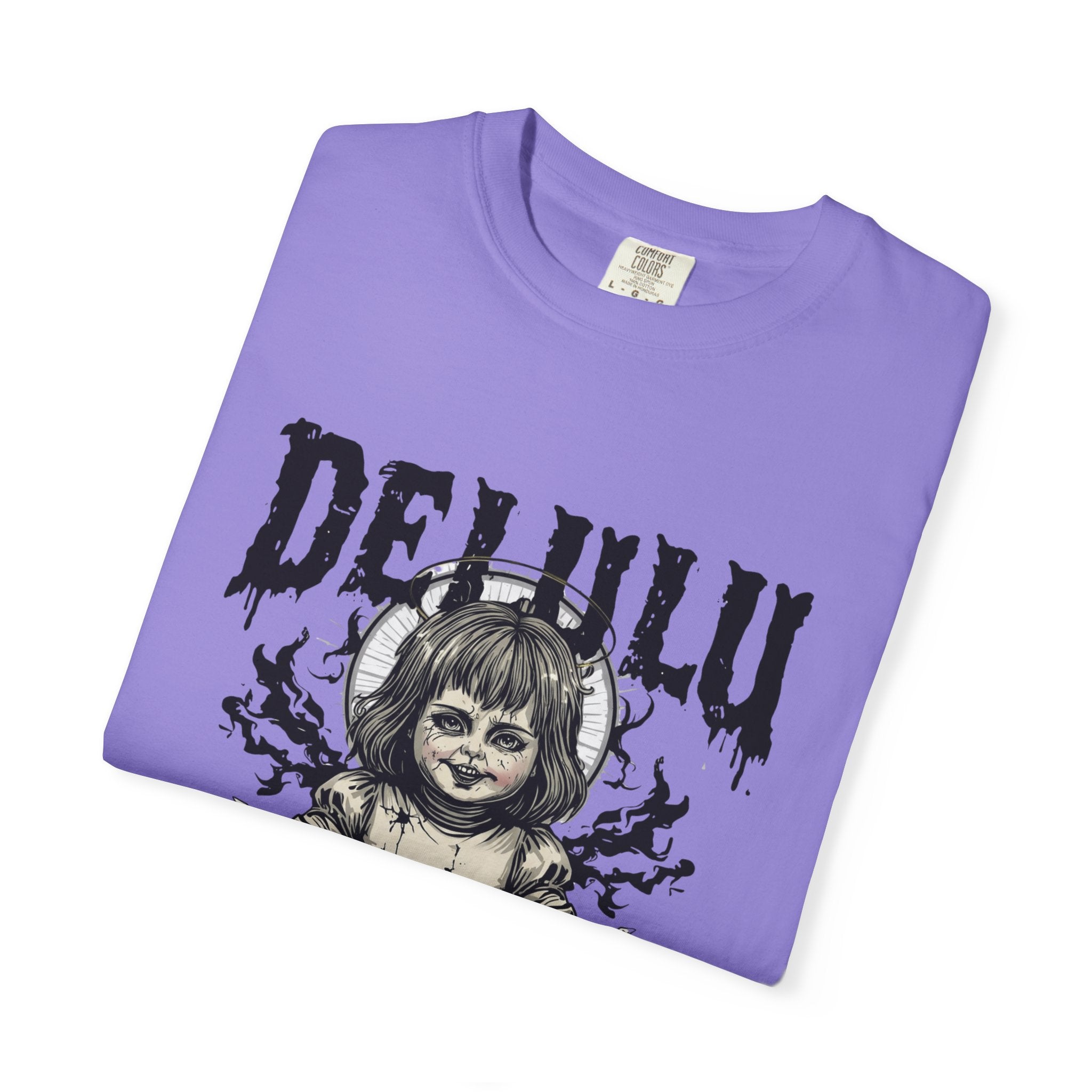 Demonic Doll Graphic T-Shirt — "Delulu But Demonic" Horror Tee